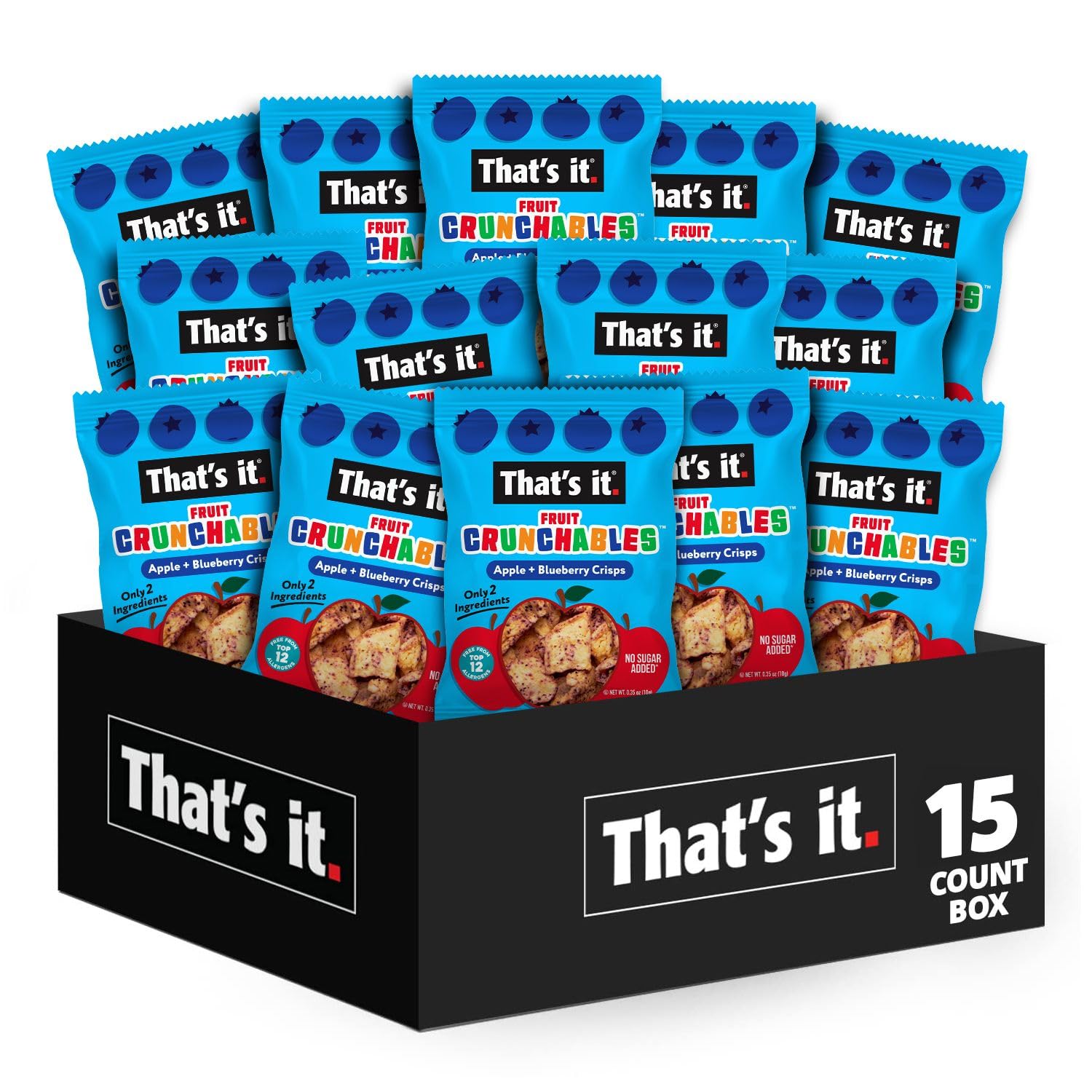 That's it. Fruit Crunchables - 100% Apple + Blueberry Crisps, 15 Pack healthy snacks for kids Plant-Based, Non-GMO, Gluten-Free,