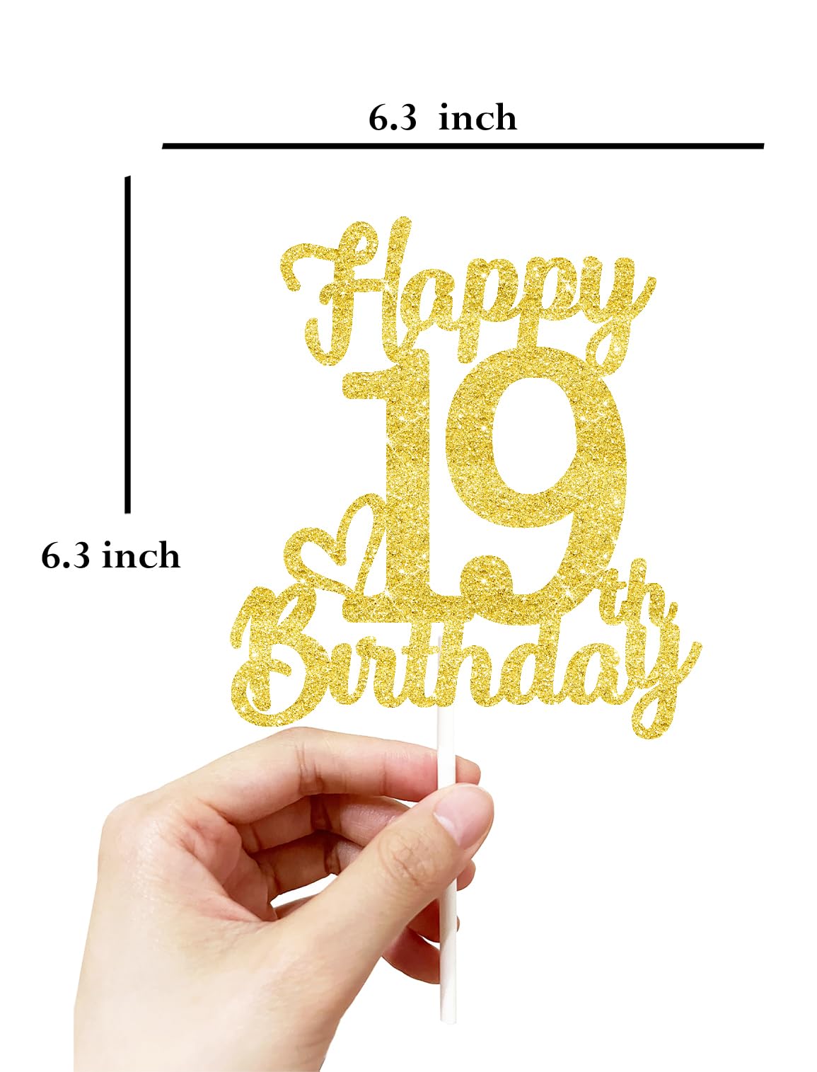 19 Birthday Cake Toppers-Gold Glitter, 19Th Cake Topper For Boy,19 Cake Topper For Girl, 19Th Birthday Decorations,19Th Birthday