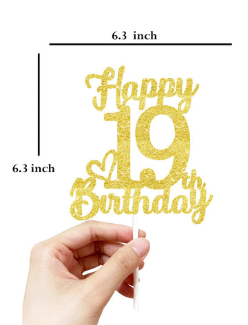 19 Birthday Cake Toppers-Gold Glitter, 19Th Cake Topper For Boy,19 Cake Topper For Girl, 19Th Birthday Decorations,19Th Birthday