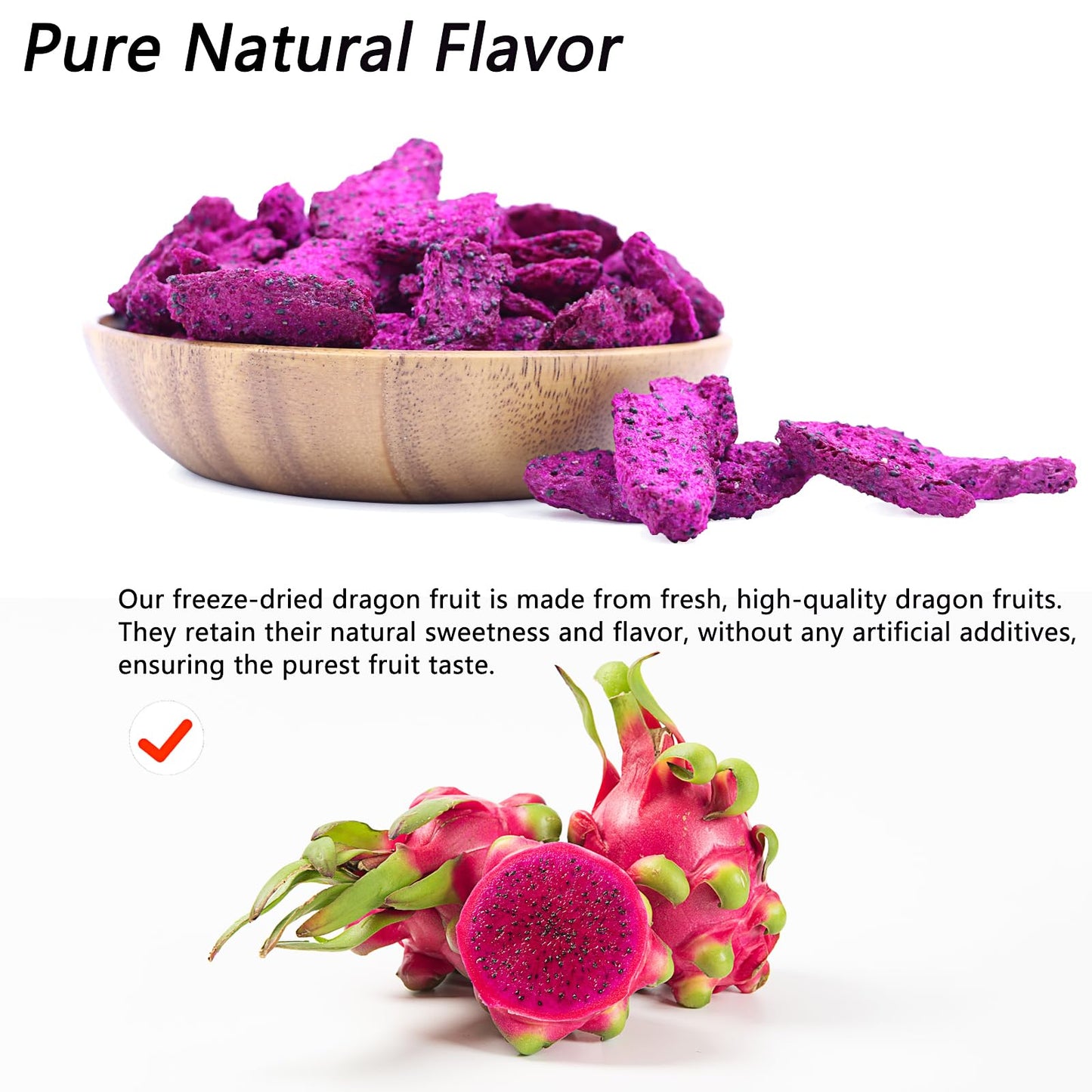 Freeze Dried Diced Dragon Fruit, Freeze Dried Fruit, 150G/5.29Oz Frozen Dragon Fruit Chunks, No Additives, Natural, No Added Sug