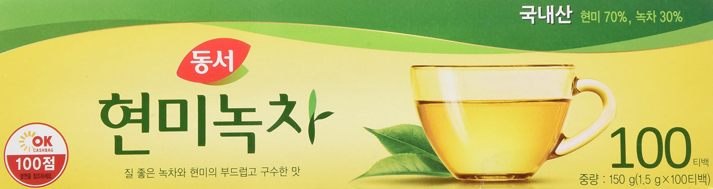 Dongsuh Korean Brown Rice Green Tea, Traditional Korean Tea Blend, 100 1.5G Tea Bags