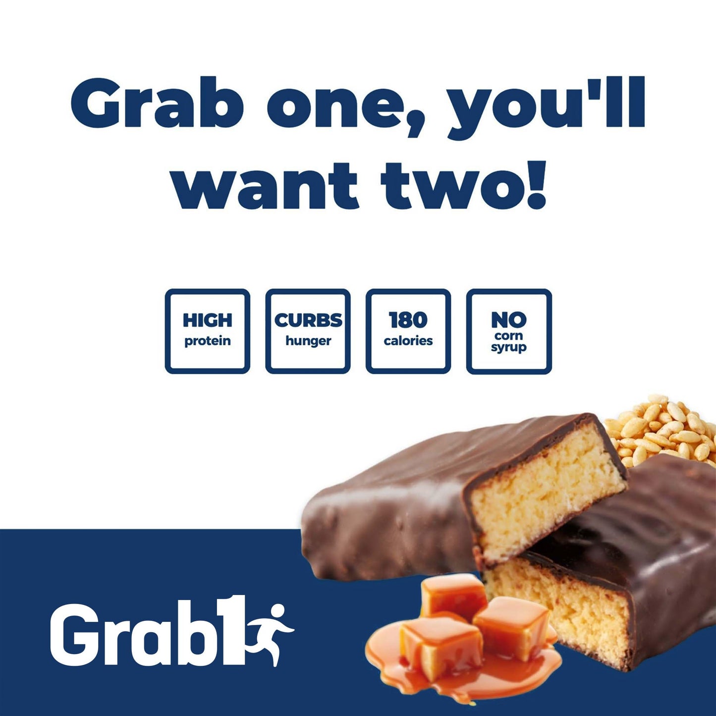 GRAB1 Protein Bars, Caramel Crunch, Low Calorie, 10 Bars (2 Pack)