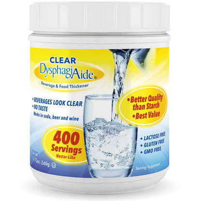 Clear DysphagiAide Thickener Powder - 400 Servings/Jar - Instant Thickener for Liquids and Foods - For people with Dysphagia, Pa
