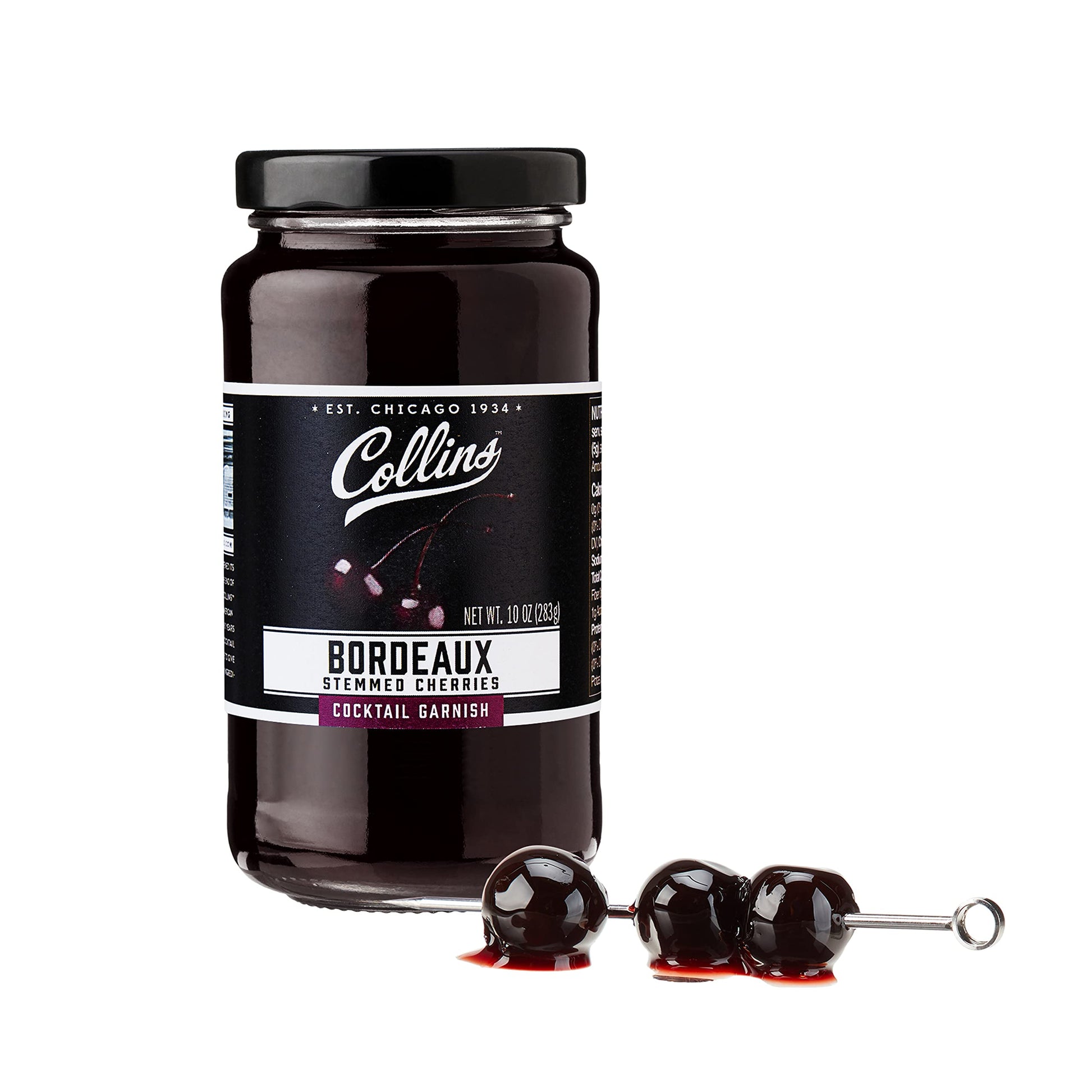 Collins Bordeaux Stemmed Mixed Flavor Cherries - Top-Grade  Dark Cherry Garnish For Mixed Flavors  Manhattan  And Old Fashioned Mix  10Oz