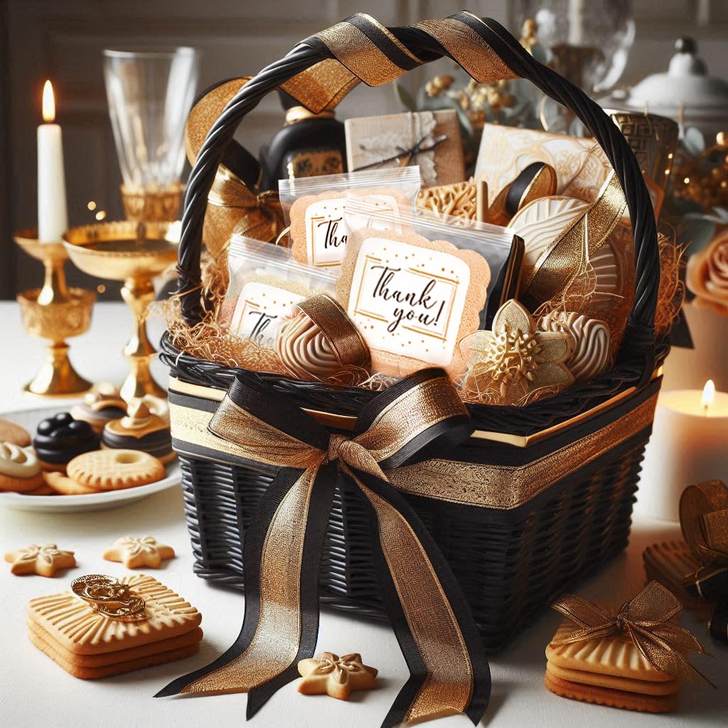 Thank You Cookies Gold Black Elegant Classy Appreciation Treats Party Favors Gift Basket For Teachers Employees Nurses | 24 Pack