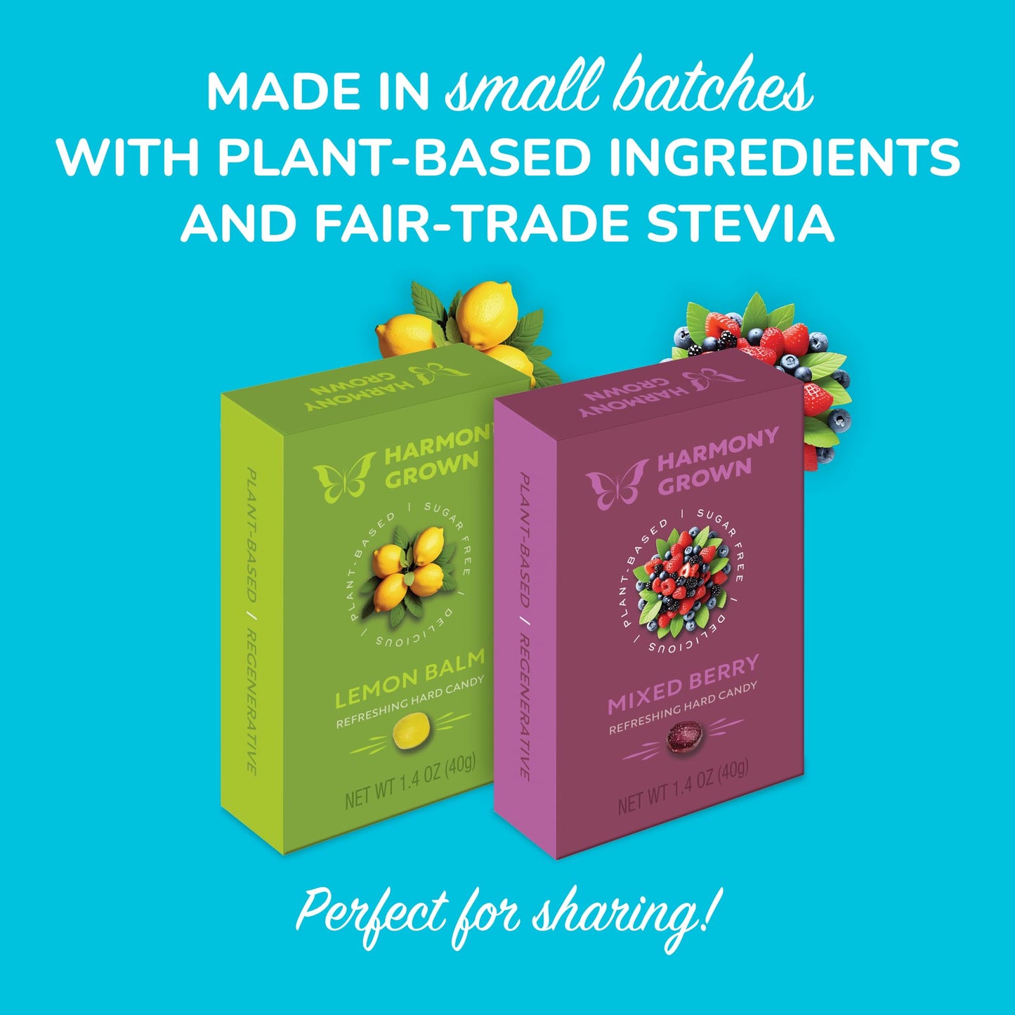 Stevita Harmony Grown Hard Candy, Lemon Balm - 3 Pack - 1.4 Oz Shake & Share Box - Sugar Free, Non-Gmo, Keto Friendly - Made In