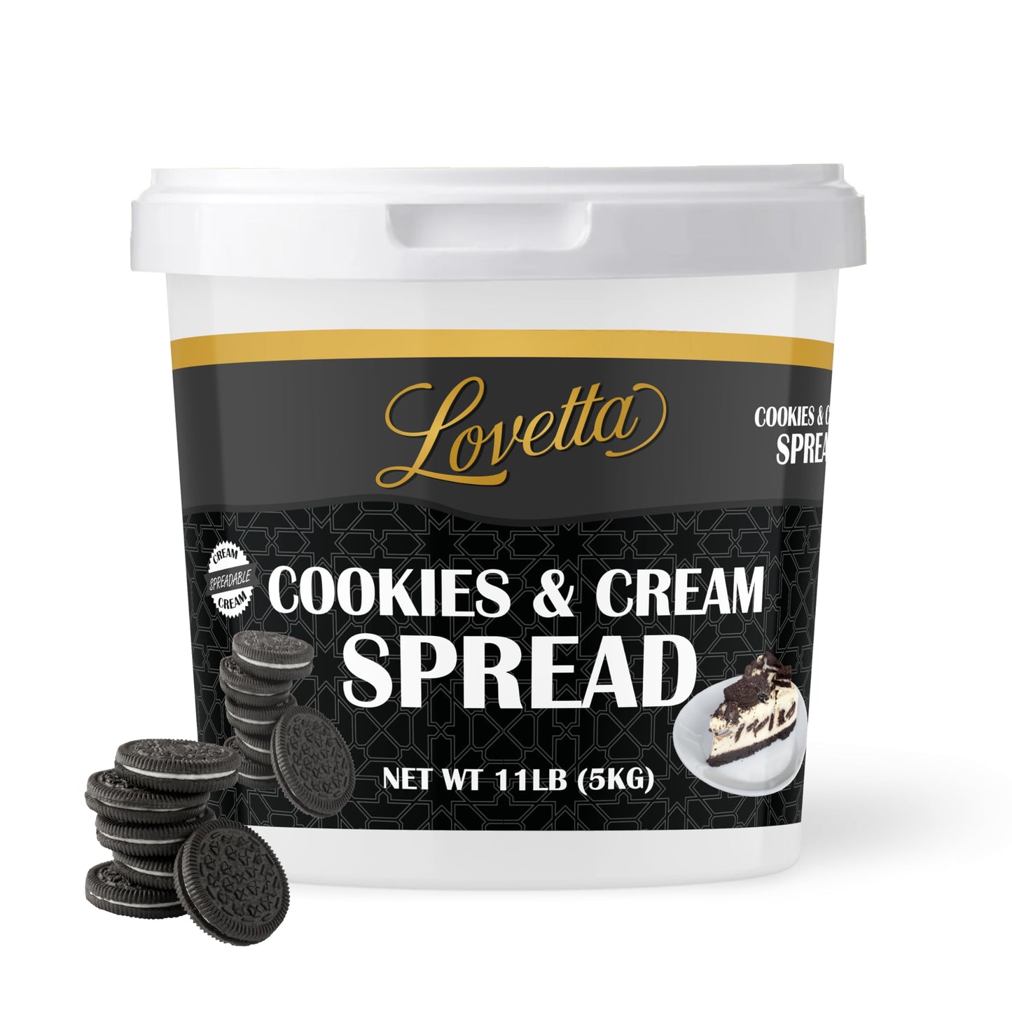 Lovetta Cookies & Cream Spread Bulk 11Lb (5Kg) Tub - Smooth Gourmet Cookie Cflavor Blendble Dessert Cream  Rich Vanilla & Chocolate Cookie Filling For Pastries  Crepes  Cakes & Bakeries - Ready To Use