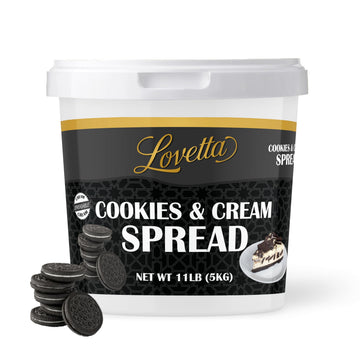 Lovetta Cookies & Cream Spread Bulk 11Lb (5Kg) Tub - Smooth Gourmet Cookie Cflavor Blendble Dessert Cream  Rich Vanilla & Chocolate Cookie Filling For Pastries  Crepes  Cakes & Bakeries - Ready To Use