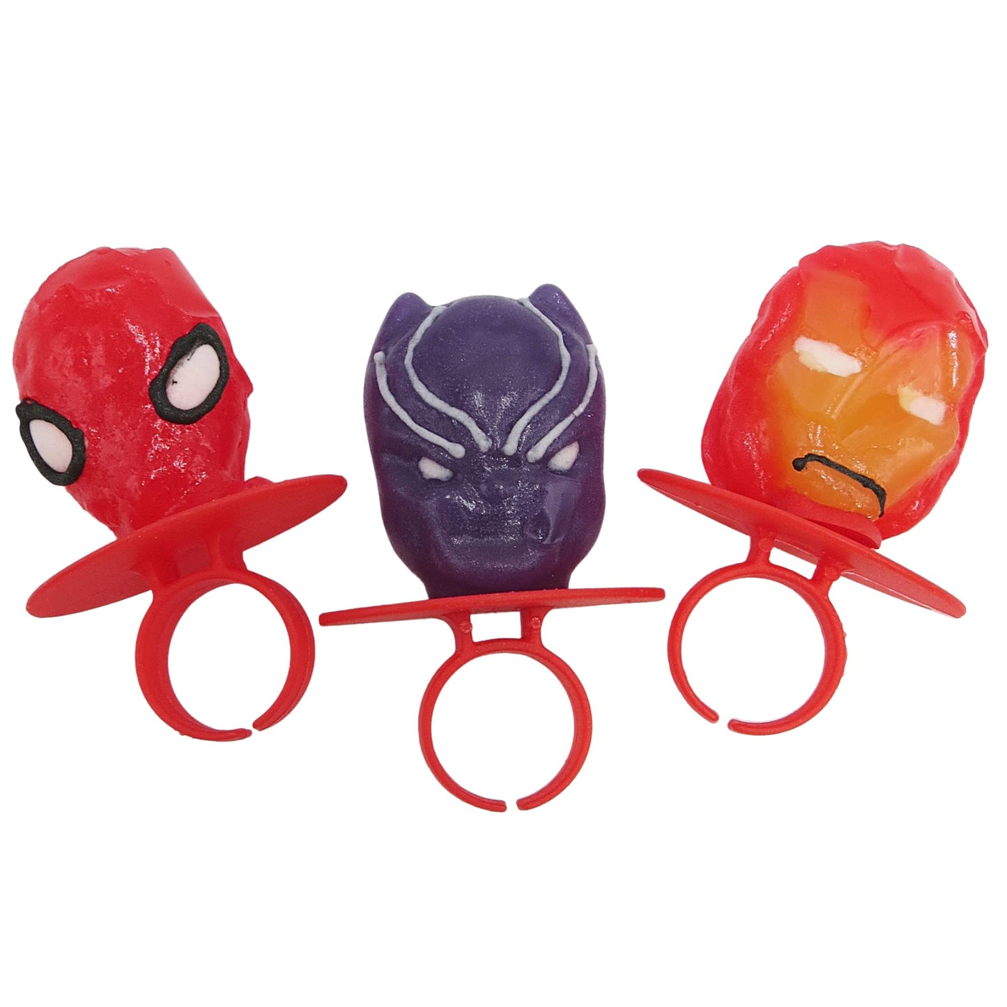 Imaginings 3 Marvel Lollipop Rings Individually Wrapped Candy Spider-Man Iron Man Black Panther Character Shaped Suckers 18 Coun