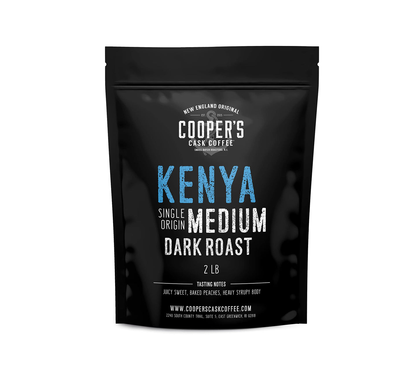 Coopers Cask Coffee Kenya AA Medium-Dark Roast Coffee Beans, Gourmet Whole Bean or Ground, 2lb Bag