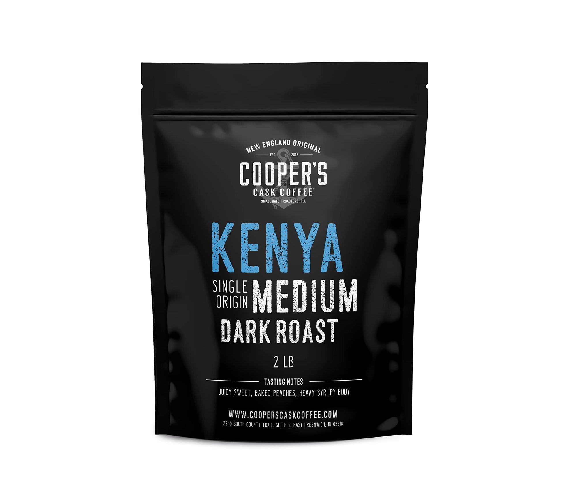 Coopers Cask Coffee Kenya AA Medium-Dark Roast Coffee Beans, Gourmet Whole Bean or Ground, 2lb Bag