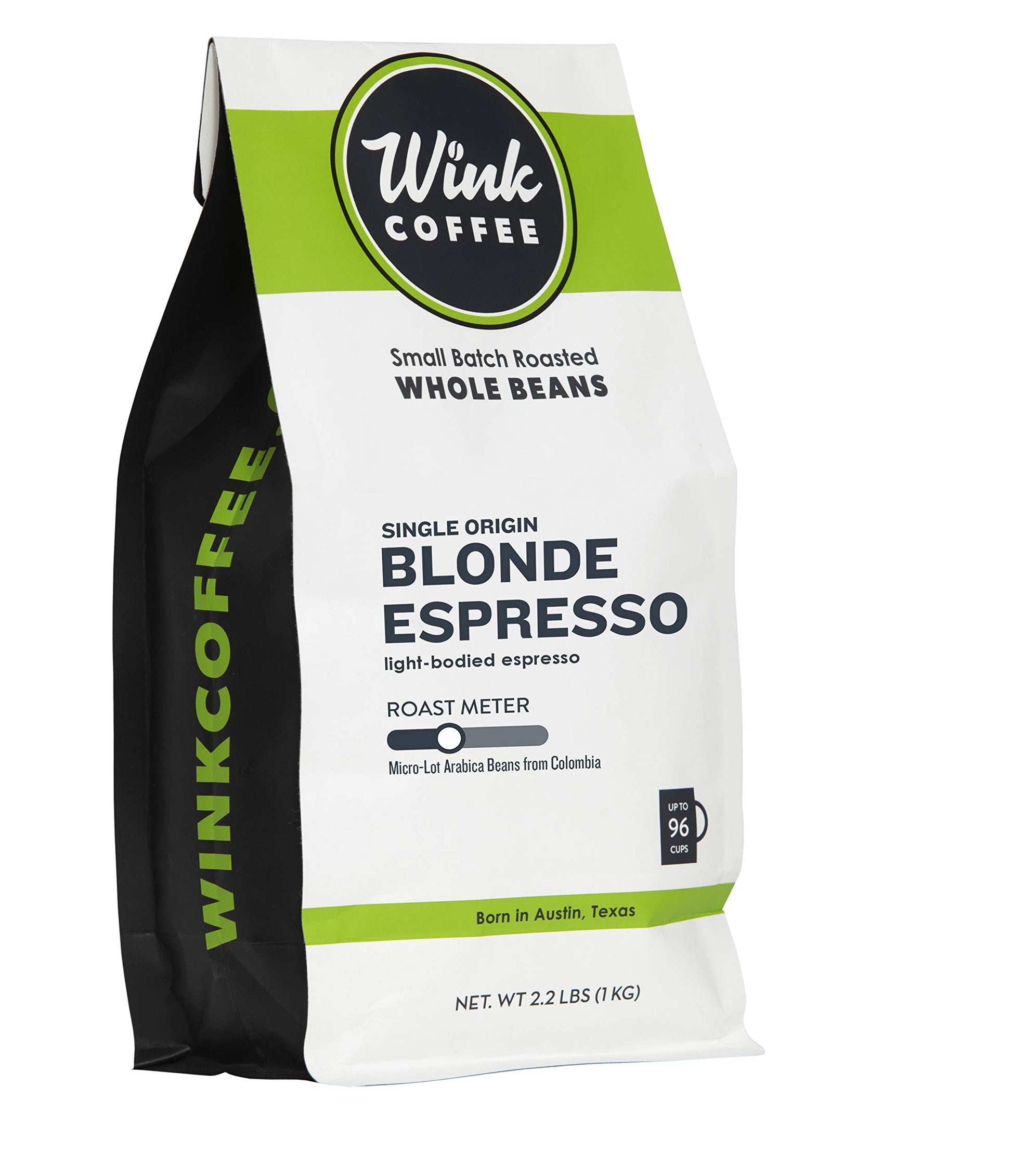 Wink Coffee Blonde Espresso  Whole Bean Coffee  100% Arabica  Large 2.2 Pound Bag  Colombian Single Origin  Smooth  Light  and Complex  Sustainably Sourced