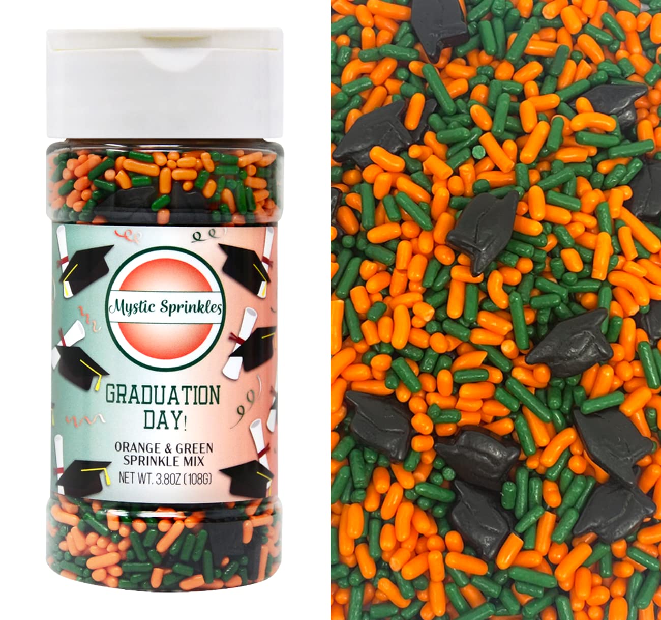 Mystic Sprinkles Graduation Day Sprinkles Mixes (Graduation Day! Orange & Green Sprinkle Mix 3.8oz)