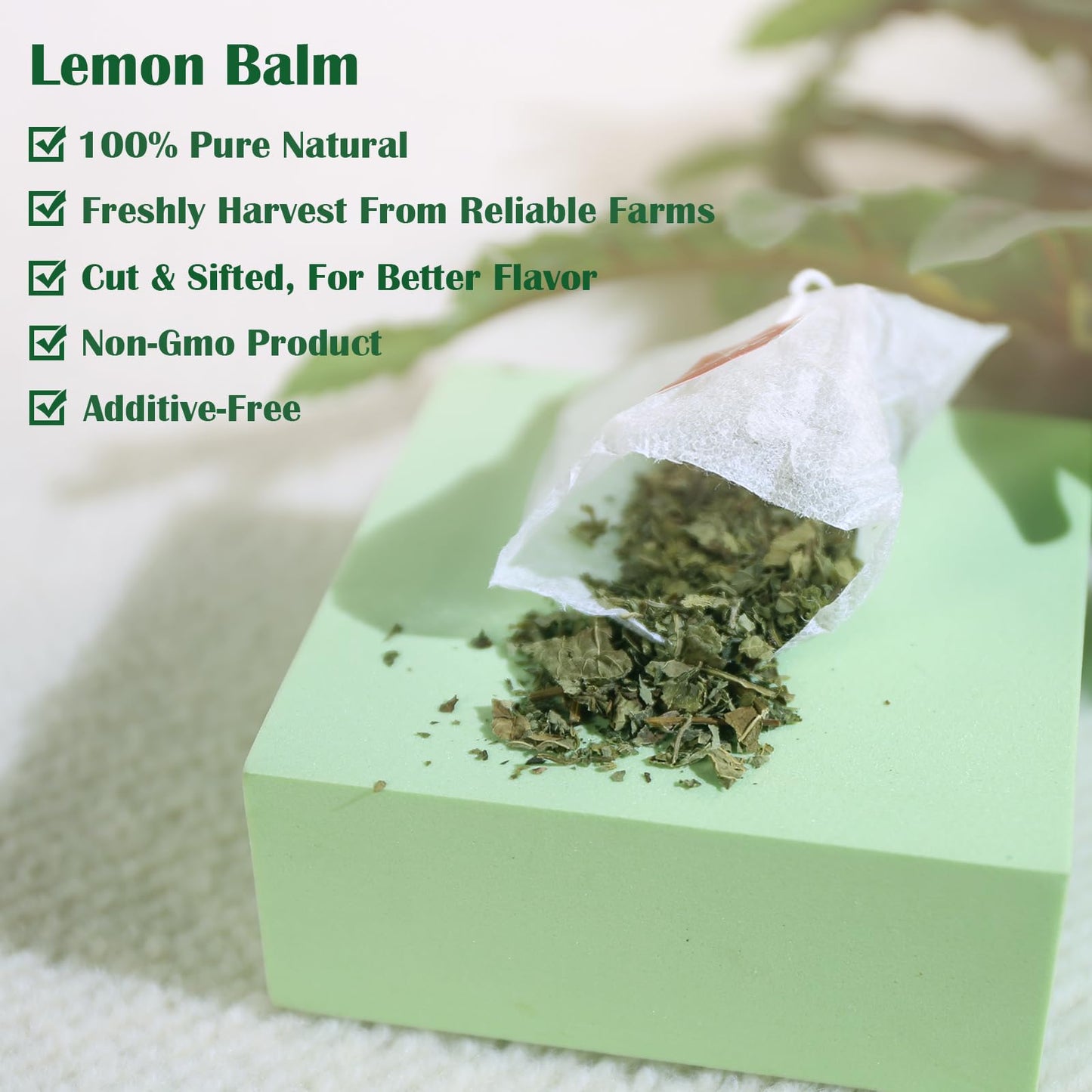 TEARELAE Lemon Balm Tea Bags - Caffeine-Free, Non-GMO - 50 Count