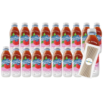 Snapple Zero Sugar Raspberry All Natural Tea 16 fl oz Plastic Bottles 16 Pack + 15 Sugarcane Disposable Straws by KOOL8SHOP Infi