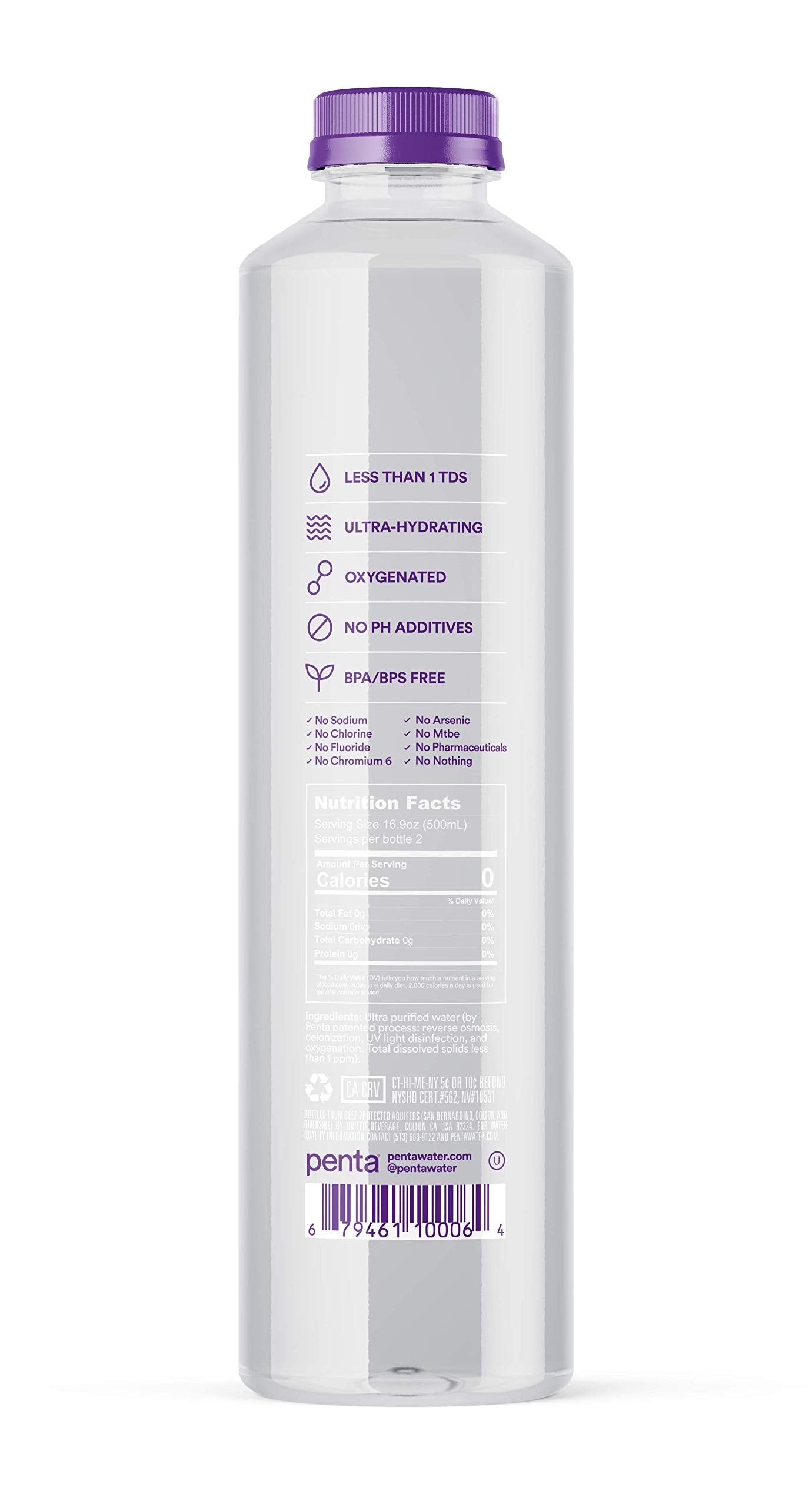 Penta Ultra-Purified Water, Oxygen Infused, 33.8 Fl Oz, Pack of 12, Solar-Powered Purification Process