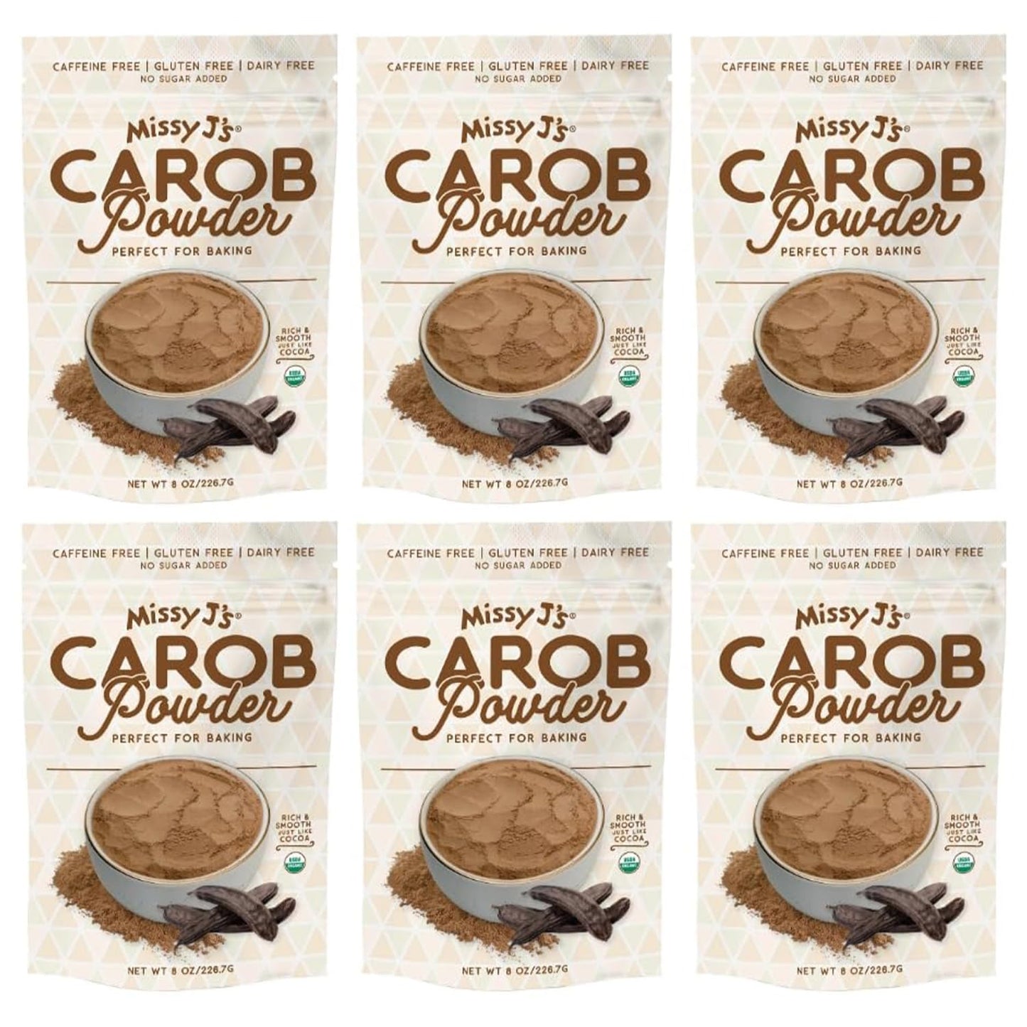 Missy Js Organic Roasted Carob Powder, Vegan & Gluten-Free, 8 Ounce, 6 Pack