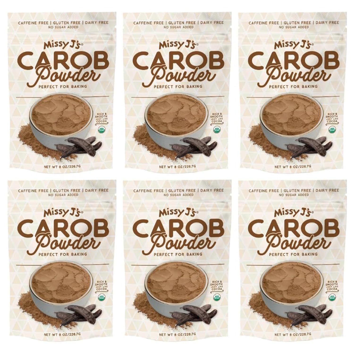 Missy Js Organic Roasted Carob Powder, Vegan & Gluten-Free, 8 Ounce, 6 Pack