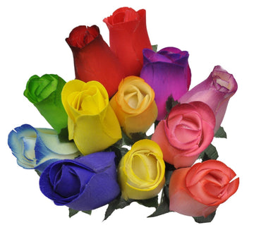 2 Dozen (24) Wooden Roses Colorful Arrangement in Sleeve