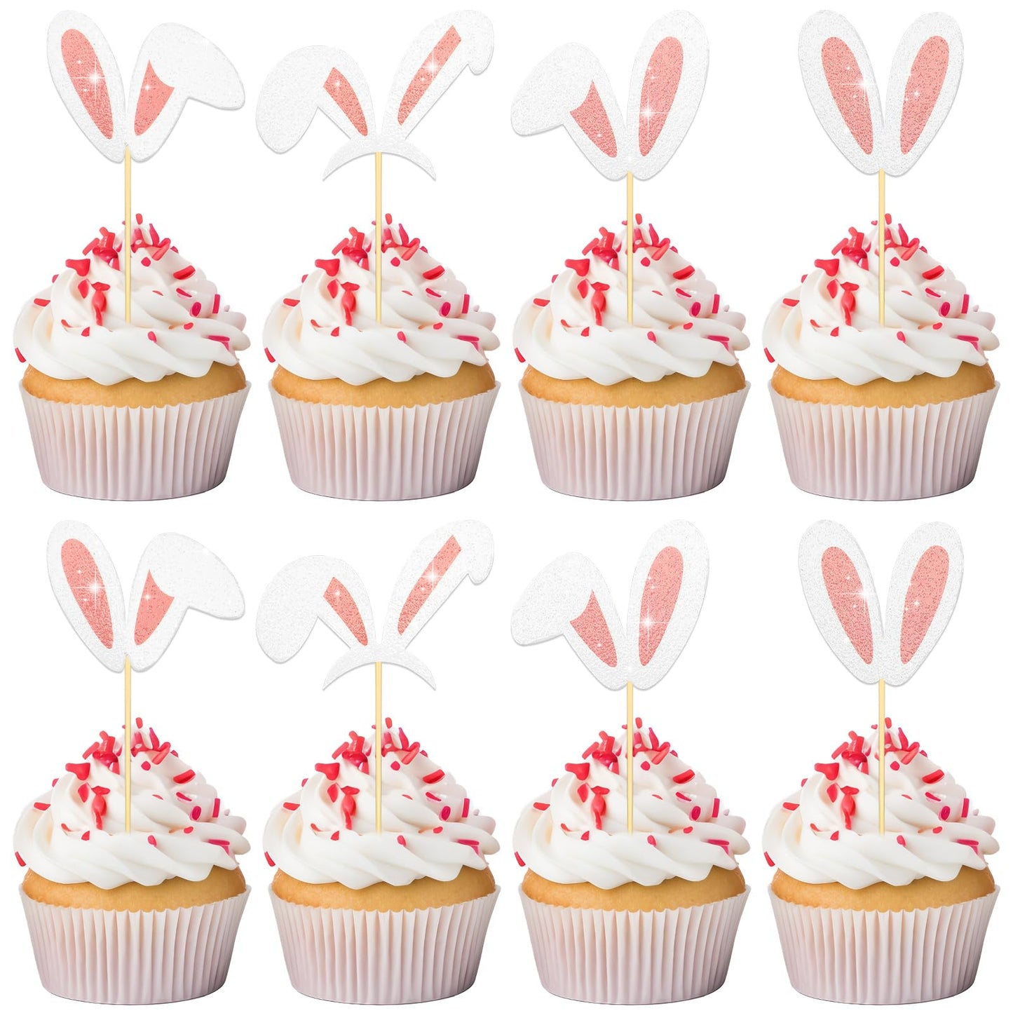 Augsun 36Pcs Easter Bunny Ear Cupcake Toppers Glitter Rabbit Ears Cupcake Pick Decorations Rabbit Cake Toppers For Spring Birthday Baby Shower Party Supplies