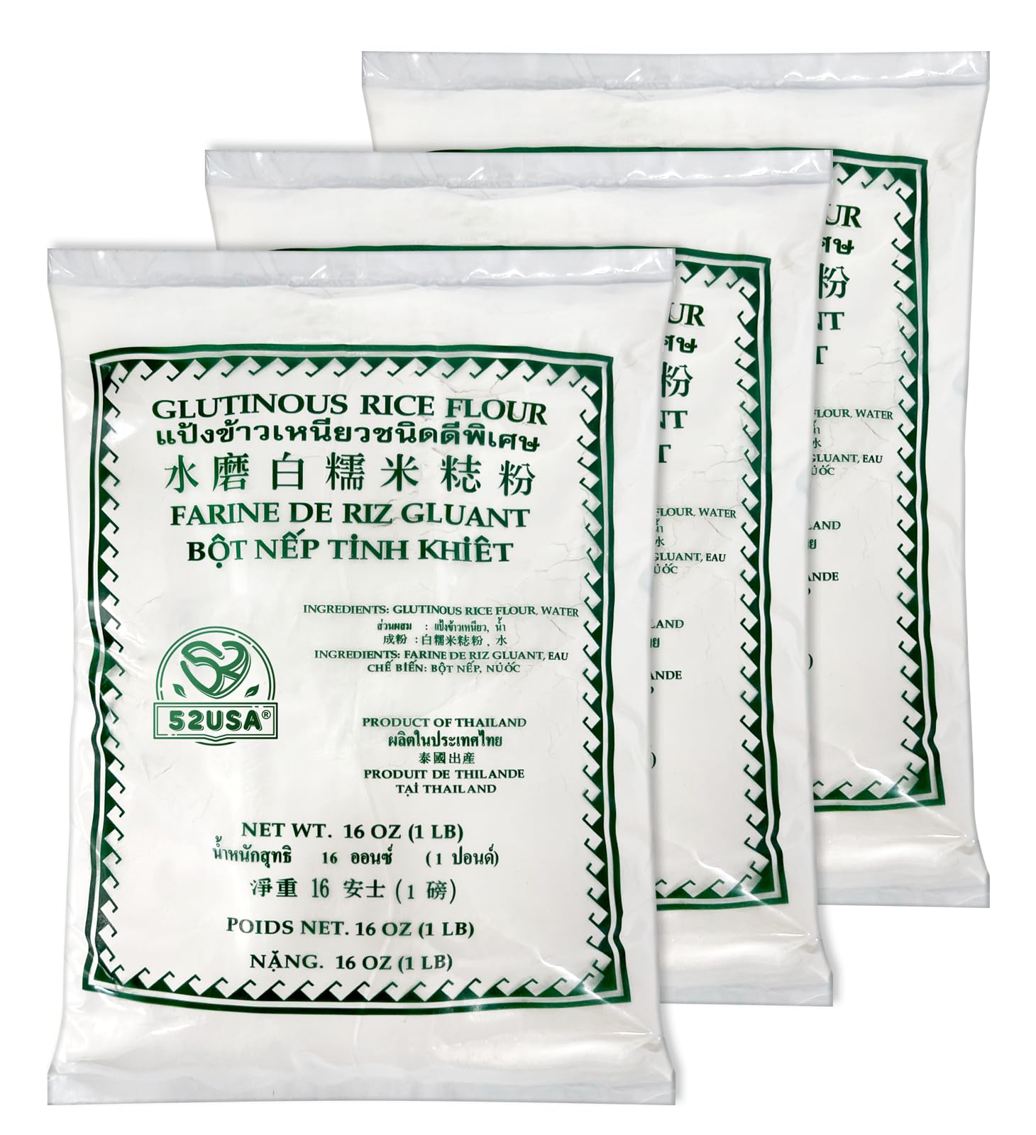 52USA Glutinous Rice Flour 48 Ounce (Basic), 1 Pound (Pack of 3), Rice Flour for Baking or Cooking, Product of THAILAND, All Nat