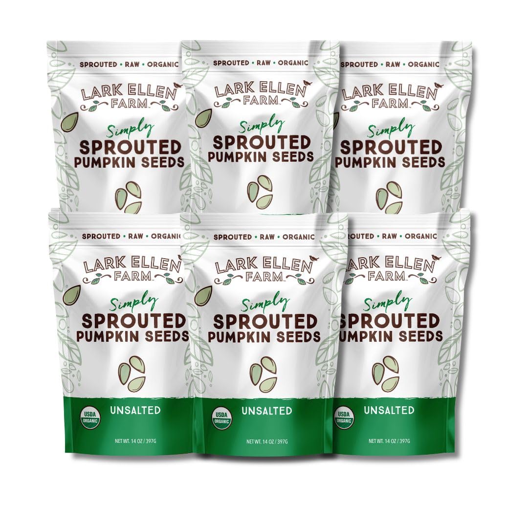 Lark Ellen Farm Sprouted Organic Pumpkin Seeds, Raw, Unsalted, Vegan, Gluten-Free, 14 oz, 6-Pack