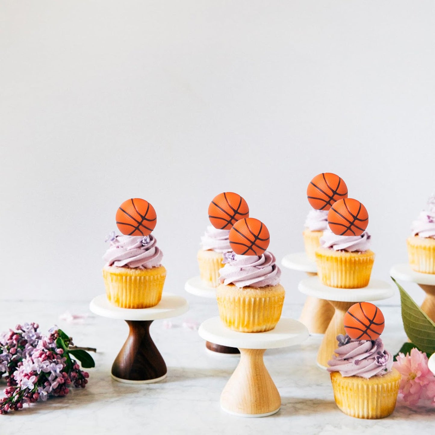 10 Pcs Basketball Cupcake Toppers 3D Basketball Cupcake Topper Decorations For Sports Theme Baby Shower Kids Birthday Party Cake