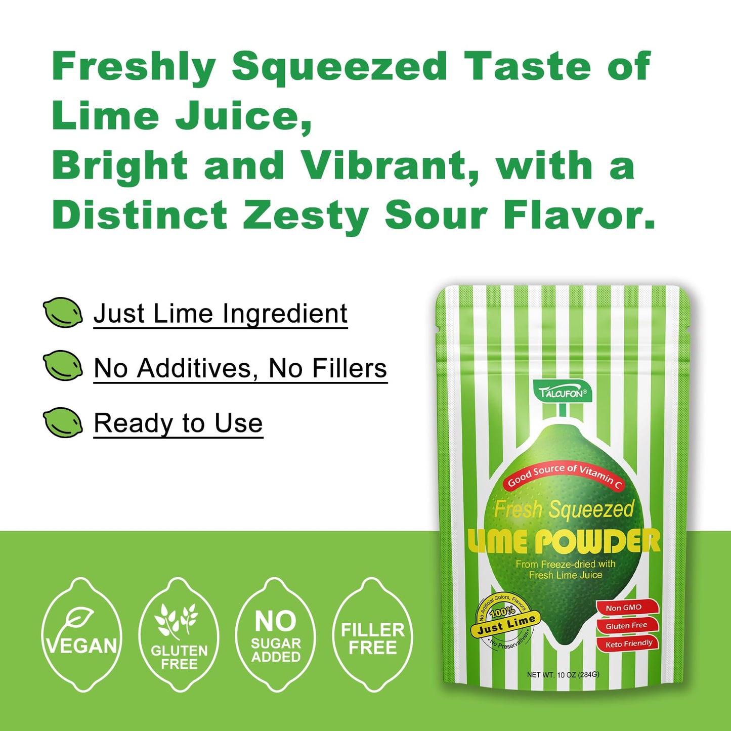 Talcufon Freshly Squeezed Lime Powder 10 Oz, Just Cold Pressed, Freeze Dried Lime Juice Powder No Added Sugar, Gluten Free, Non-