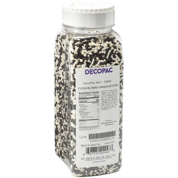 DecoPac Graduation Fusion Mix Candy Sprinkles, 26oz, Fancy Sprinkles in Handheld Container, Edible Black And White Sprinkles For