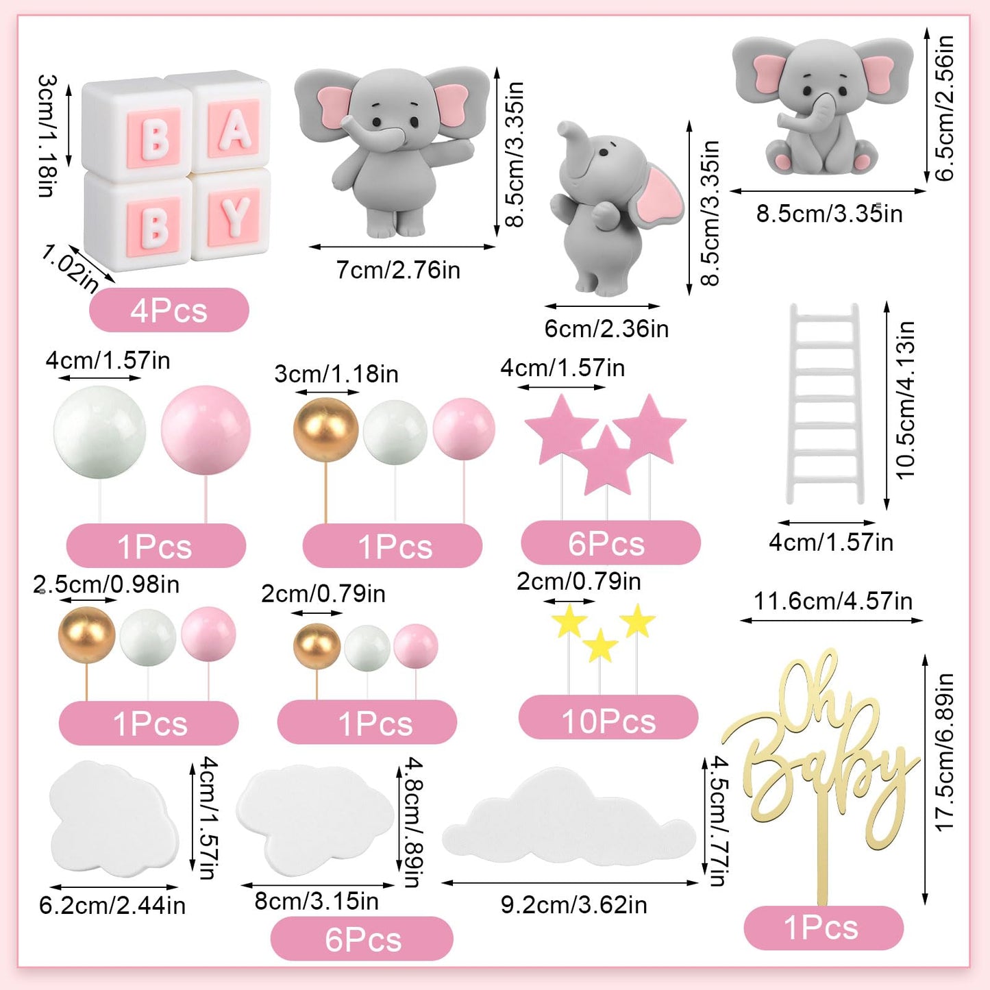 Yinder Bear Cake Toppers Mini Bear Cake Decorations Cake Toppers Gold White Pearl Ball For Birthday Party Decorations(Gray, Pink