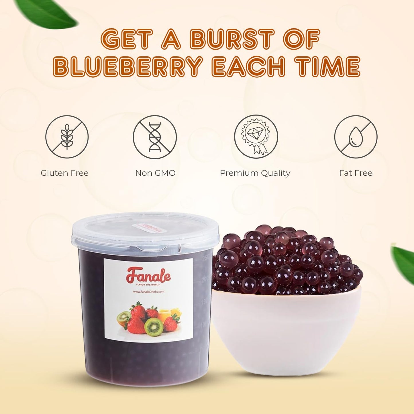 Fanale Blueberry Popping Boba Pearls, Vegan, Non Gmo, Gluten Free, Fat Free, Perfect For Bubble Tea, Smoothies, Ice Cream, Desse