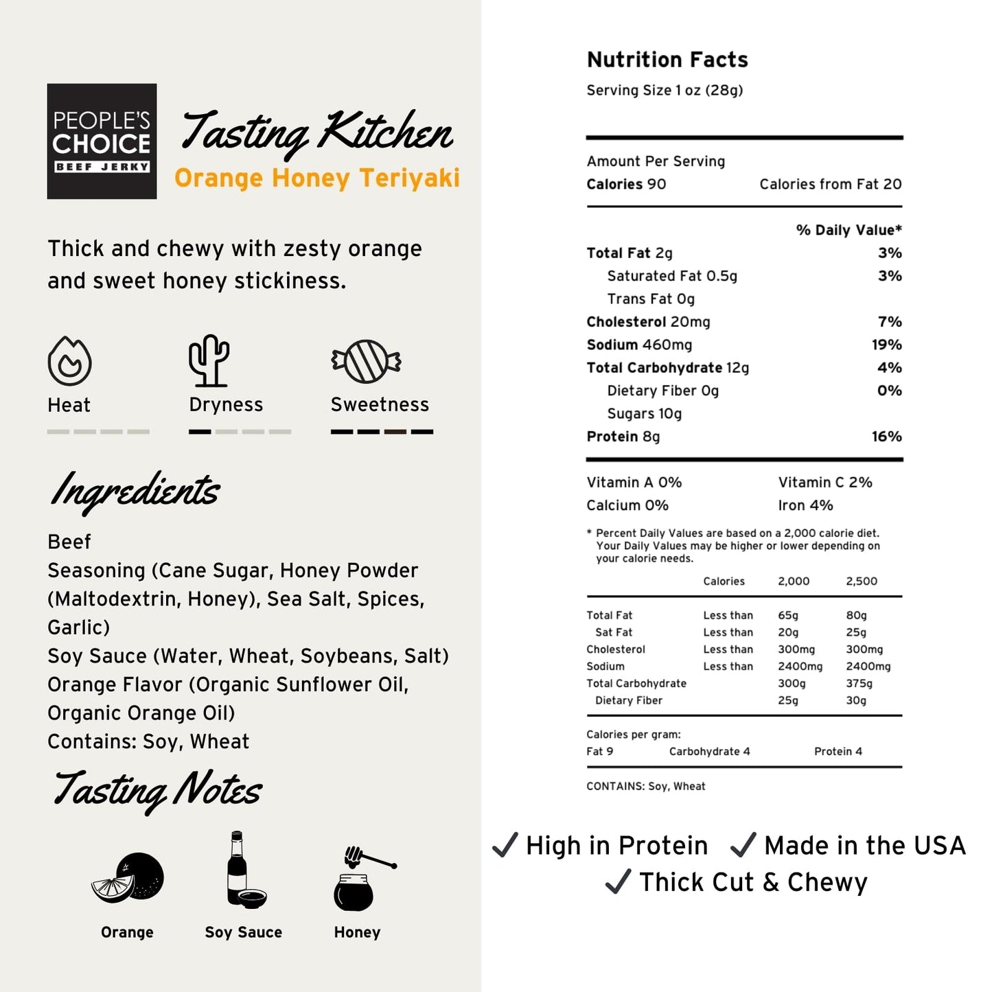 People’S Choice Beef Jerky – Tasting Kitchen – Orange Honey Teriyaki – Sweet & Savory – 8G Protein – Made In Usa – 1 Pound (16 Oz) Bag