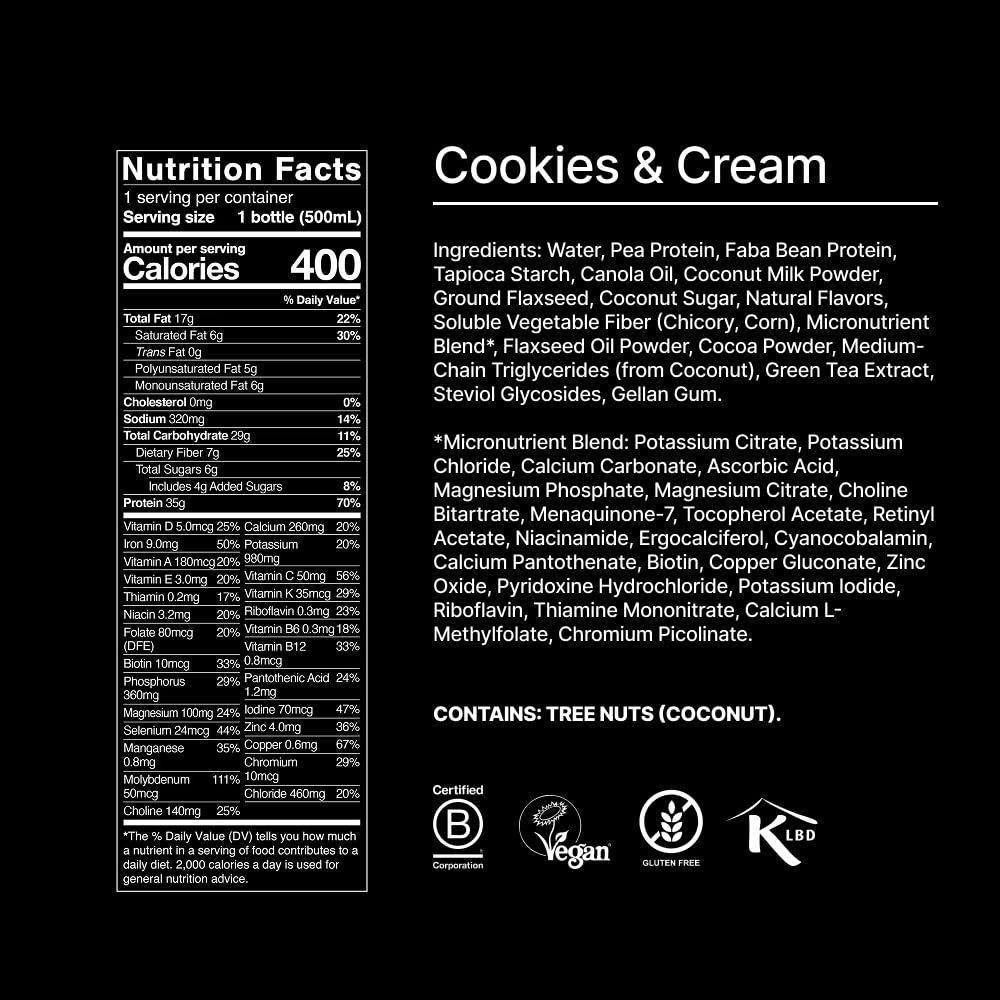 Huel Black Edition Ready-to-Drink | Cookies and Cream Meal Replacement Shake | 35g High Protein Drink | 27 Vitamins & Minerals  Vegan  Gluten Free | Plant Based | High Fiber  Low Sugar | 16.9 Fl Oz  12 Pack