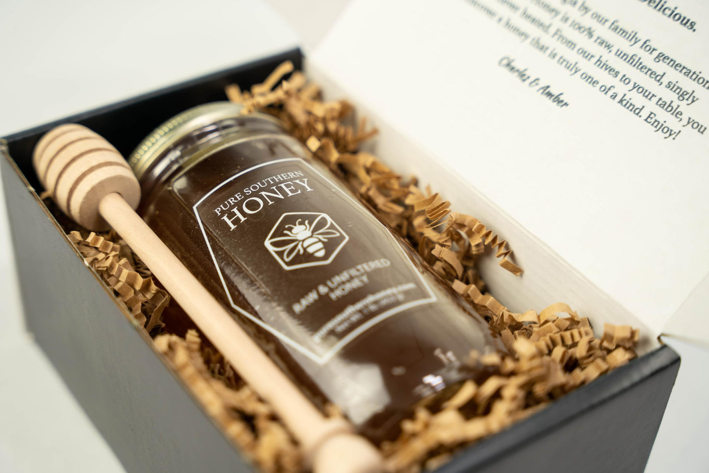 100% Authentic, Usa - Made Raw Unfiltered Gourmet Honey Gift Box With Dipper By Pure Southern Honey [ 1 Lb] - Unheated - Non - G