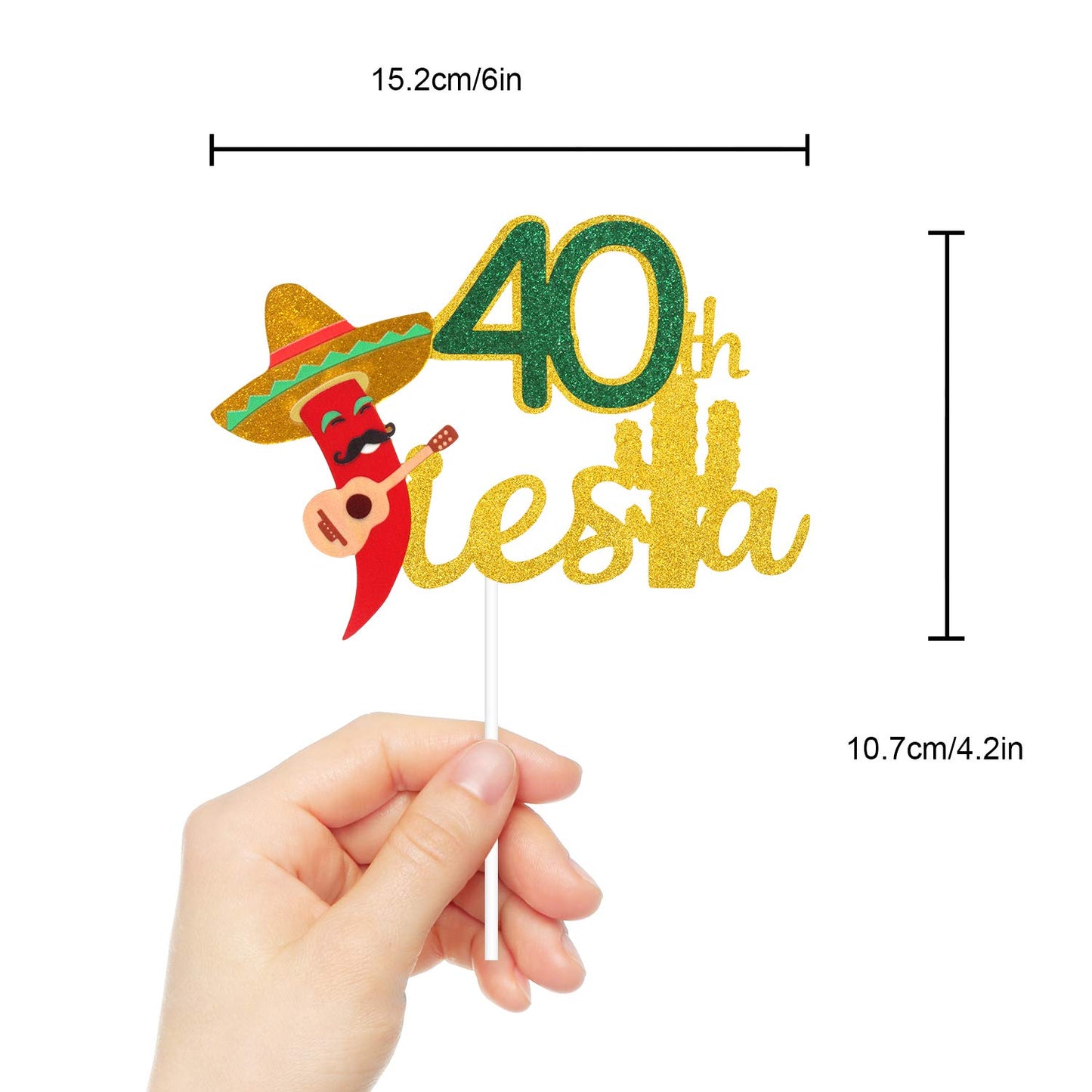 Caiwowo Fiesta 40th Birthday Cake Topper - Taco Bout 40 - Glitter Paper Decoration for Birthday Party
