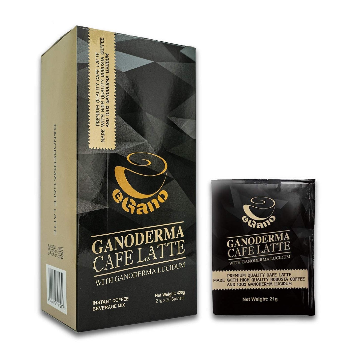 2 Boxes Egano Premium Ganoderma Cafe Latte Instant Coffee With Ganoderma Lucidum Extract (21G X 20 Sachets / Box)