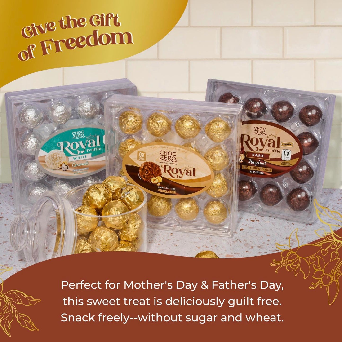 Choczero Keto Chocolate Truffle Gift - Premium Healthy Chocolates - Low Carb Present - Zero Sugar Individually Wrapped Hazelnut
