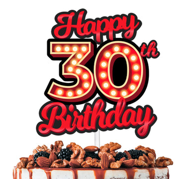 Happy 30th Birthday Cake Topper Fluorescent Flashing Night Out Hen Movie Nightclub Theme Decor Supplies Woman Man Happy Birthday