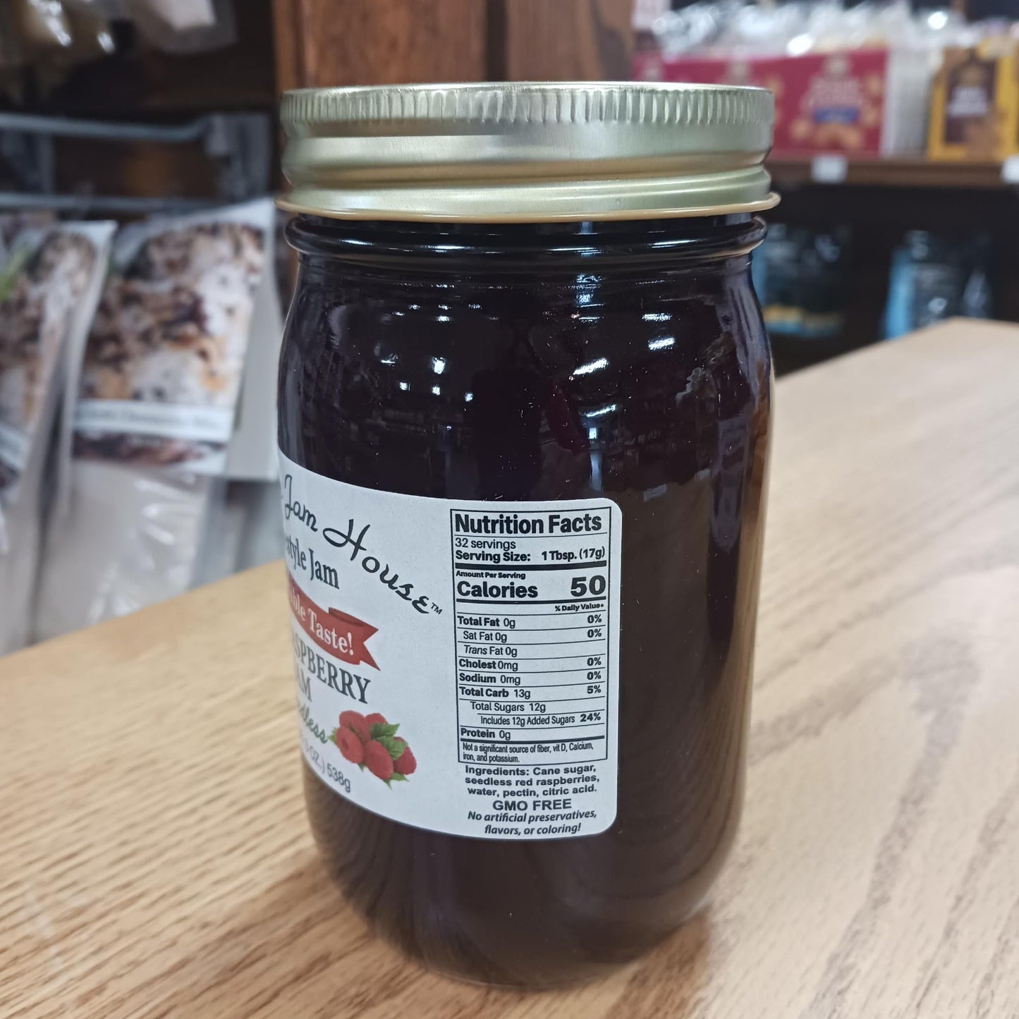 Grandmas Jam House, Homestyle Red Raspberry Jam, Seedless, 1 Pint (1 Jar)