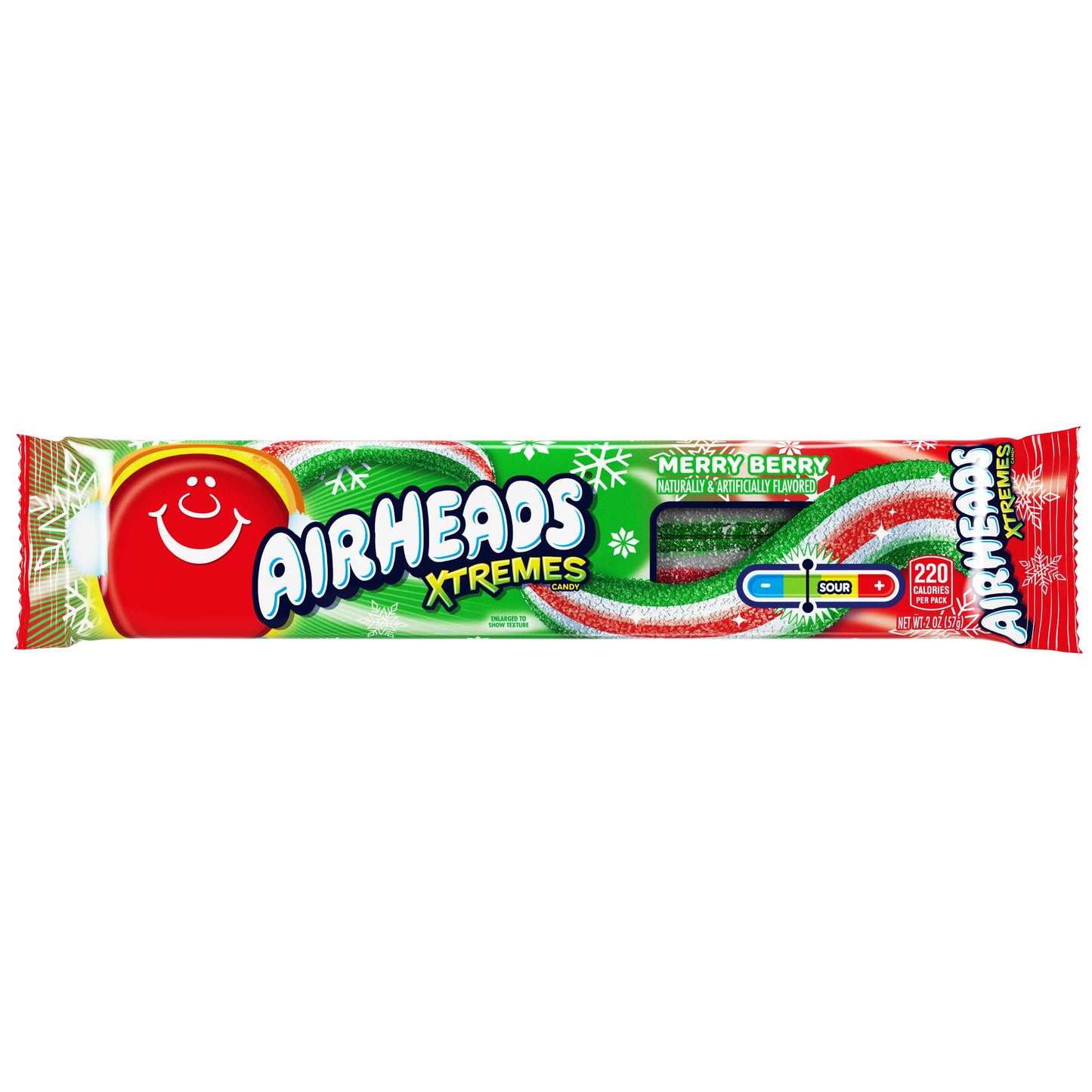Airheads Xtremes Sweetly Sour Candy Belts, Merry Berry Flavor, 2oz (Pack of 18), Green