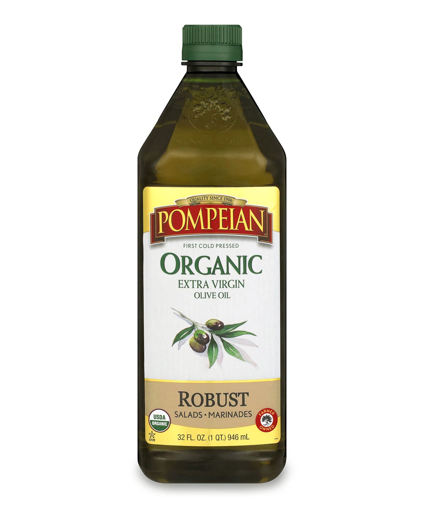 Pompeian USDA Organic Robust Extra Virgin Olive Oil  First Cold Pressed  Full-Bodied Flavor  Perfect for Salad Dressings & Marinades  32 FL. OZ.