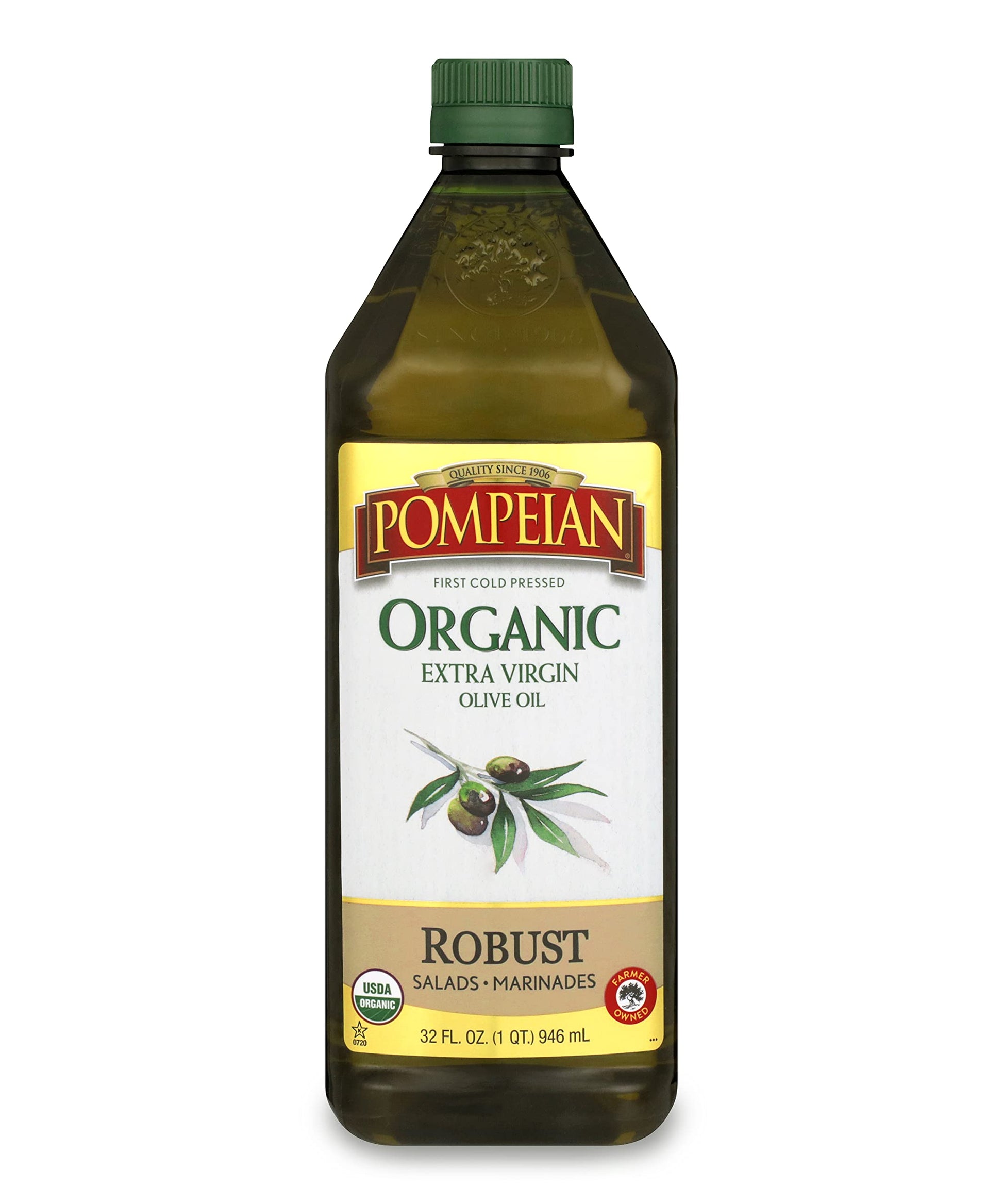 Pompeian USDA Organic Robust Extra Virgin Olive Oil  First Cold Pressed  Full-Bodied Flavor  Perfect for Salad Dressings & Marinades  32 FL. OZ.