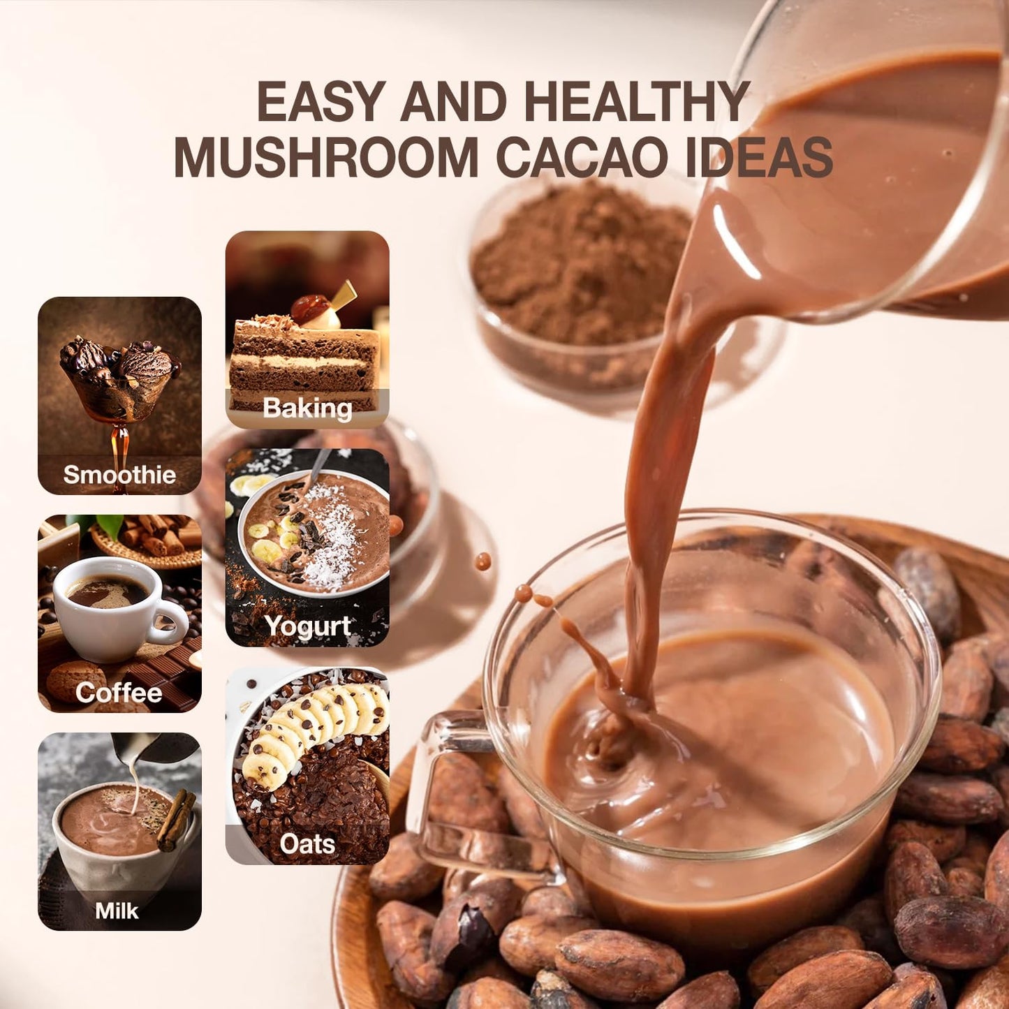 Mushroom Coffee Alternative 14 In 1 - 30 Servings, Cacao With 800Mg Mushrooms - Lion'S Mane, Reishi, Maitake, Turkey Tail, Chaga