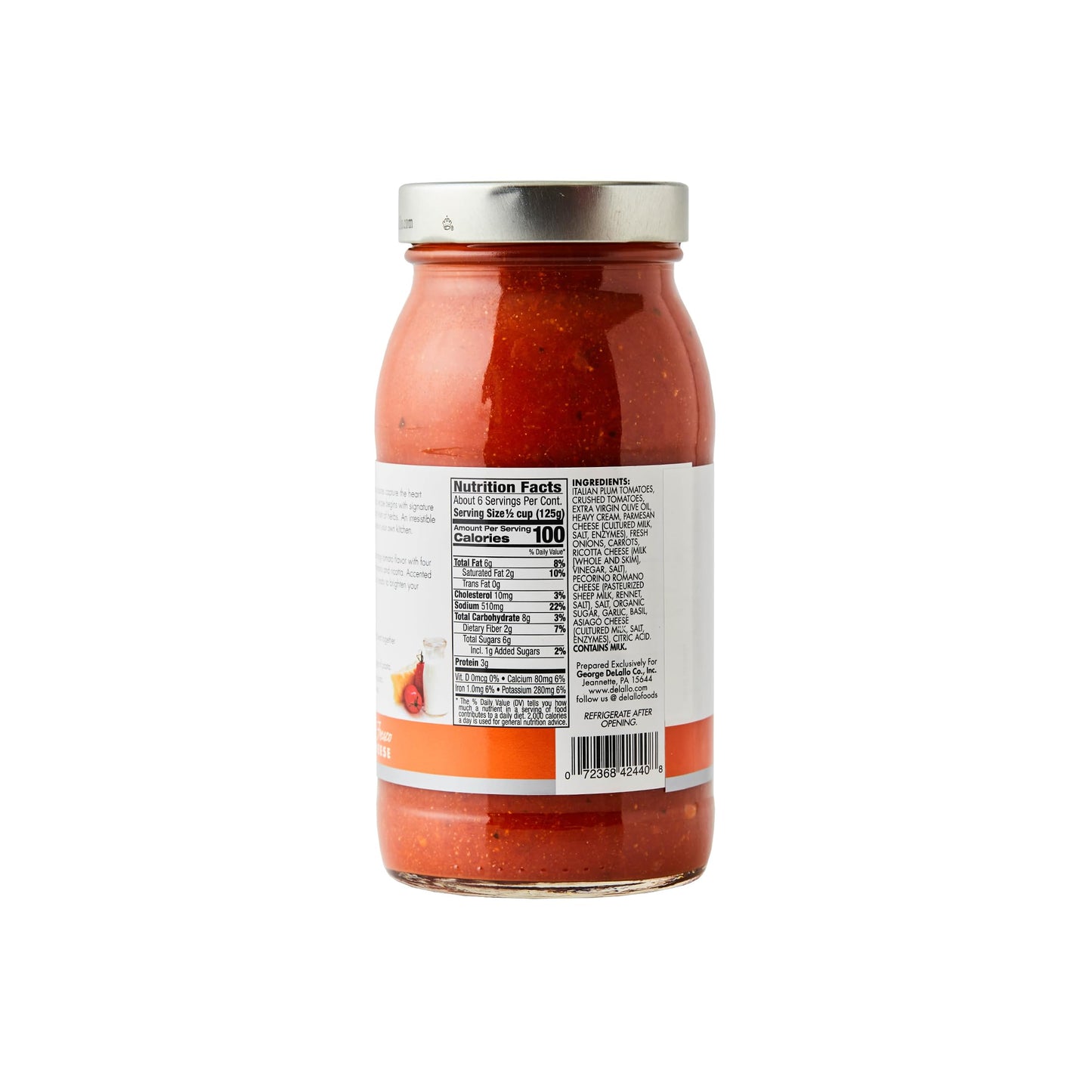 DeLallo Pomodoro Fresco Four Cheese Sauce, 25.25 oz. Jar, (2 Pack), Made in Italy, Gluten Free