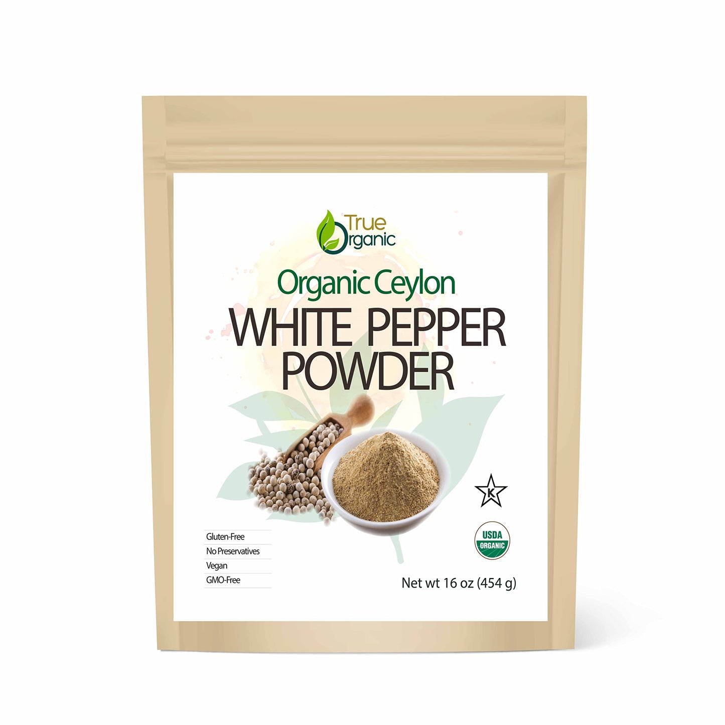 True Organic White Peppercorns Powder, 16Oz Organic White Pepper, Usda Organic White Pepper, Organic White Peppercorns, Ground W