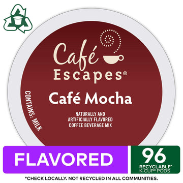 Cafe Escapes Cafe Mocha Keurig Single-Serve K-Cup Pods, 96 Count (4 Packs Of 24)