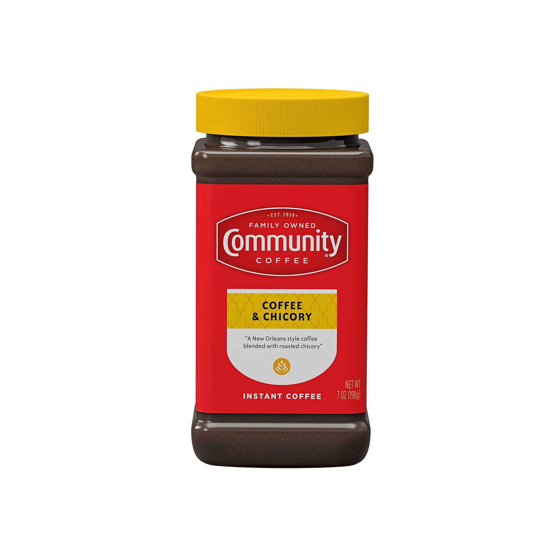 Community Coffee Instant Coffee with Chicory, Medium Dark Roast, 7 Oz Jar, Full Body Flavor, 100% Arabica Beans