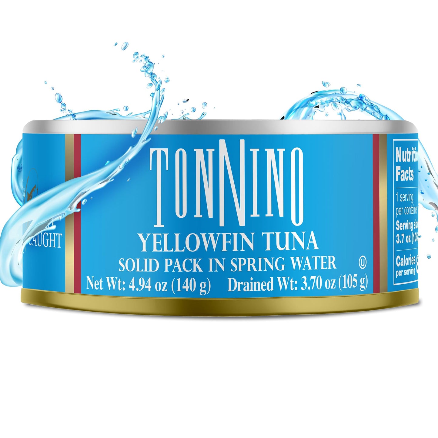 Tonnino Yellowfin Tuna Fillets In Spring Water, Wild Caught, Non-Gmo, Canned, 4.94 Oz (12 Pack)