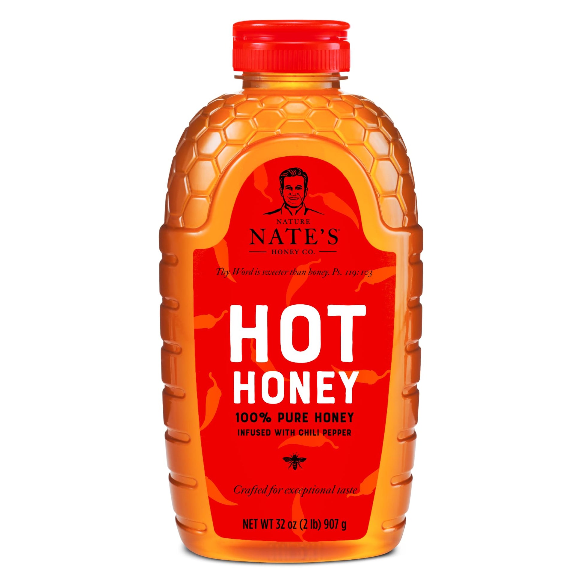 Nates Hot Honey - 100% Pure Honey Infused with Habanero Chili Pepper Flakes, Award-winning Taste - 32 oz Squeeze Bottle