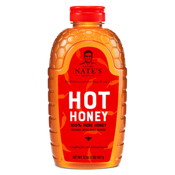 Nates Hot Honey - 100% Pure Honey Infused with Habanero Chili Pepper Flakes, Award-winning Taste - 32 oz Squeeze Bottle